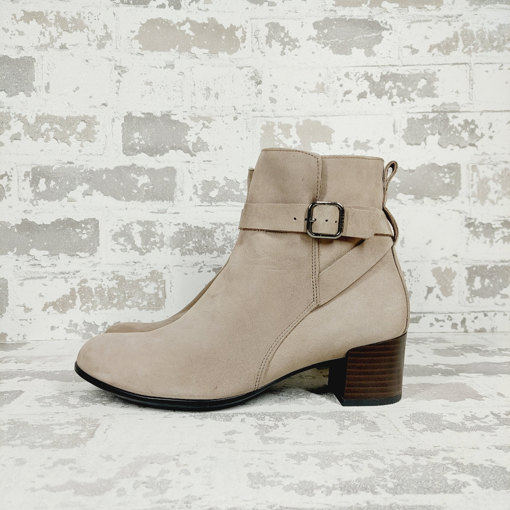 New Ecco Beige Leather Dress Classic 35 Mm Buckle Ankle Boot F101